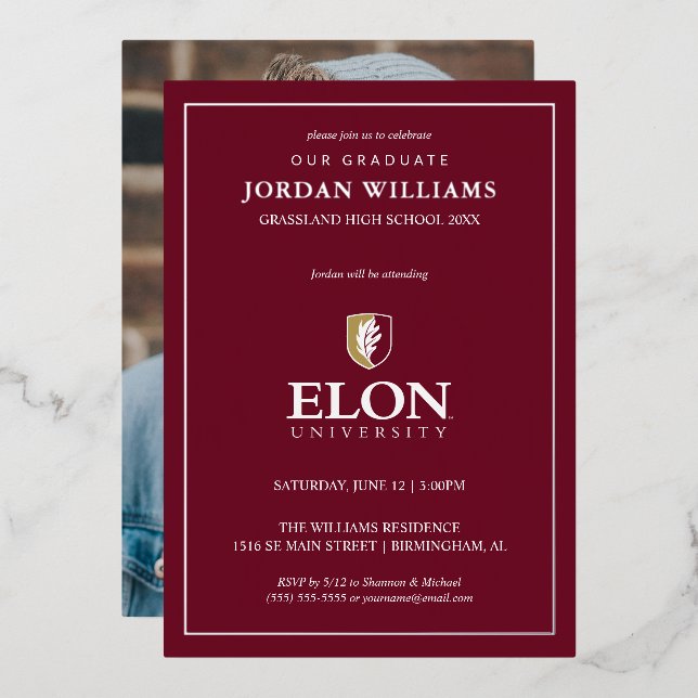 Elon University Graduation Foil Invitation (Front/Back)