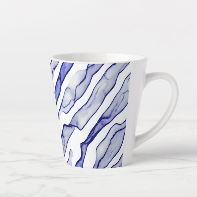 Elongated Blue and White Marble Veins Latte Mug (Right)