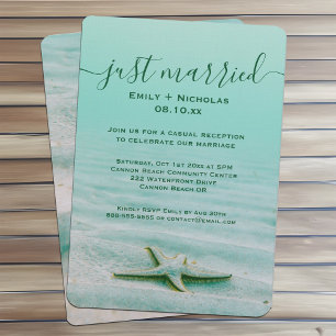 Eloped Aqua Starfish Beach Reception Party Coastal Invitation