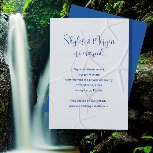 Eloped Marriage Announcement Sea Stars on Blue