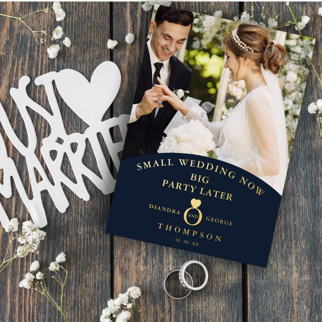 Eloped Navy Elegant Golden Photo Sophisticated Foil Invitation (Creator Uploaded)