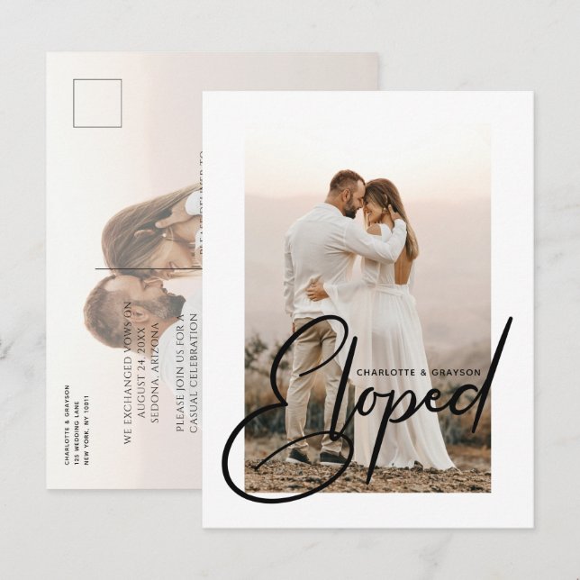Eloped Wedding Photo Just Married Celebration Announcement Postcard (Front/Back)
