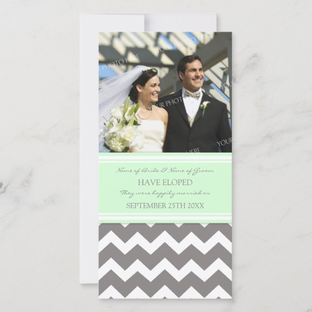 Elopement Announcement Photo Card Gray Chevron (Front)