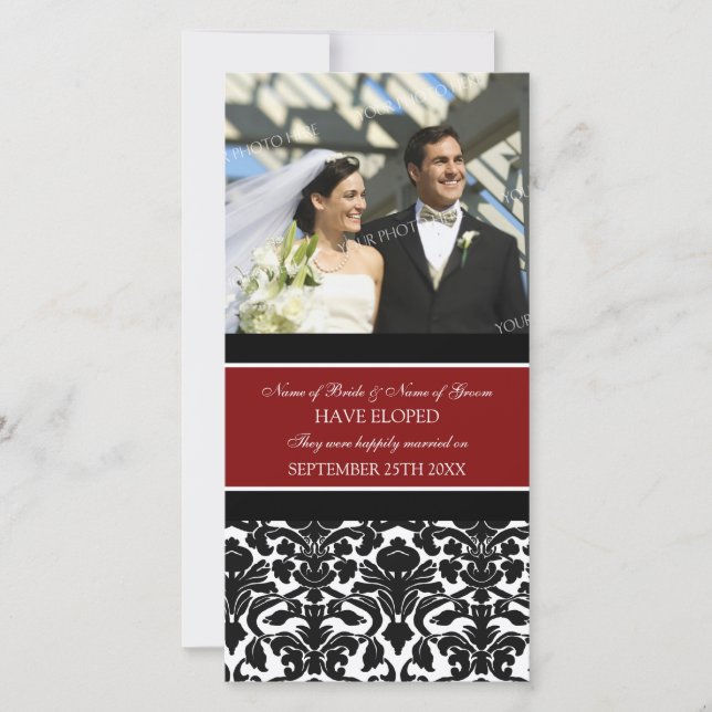 Elopement Announcement Photo Card Red Damask (Front)