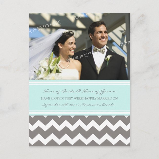 Elopement Announcement Photo Postcards Blue Gray (Front)
