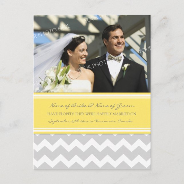 Elopement Announcement Photo Postcards Lemon Gray (Front)
