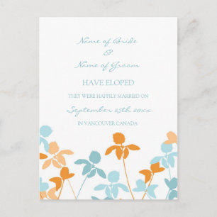 Elopement Announcement Postcards Blue Orange