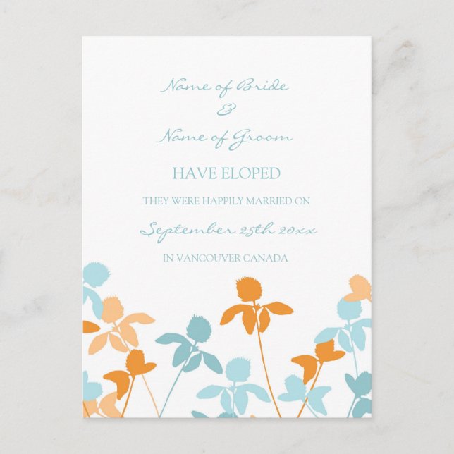 Elopement Announcement Postcards Blue Orange (Front)