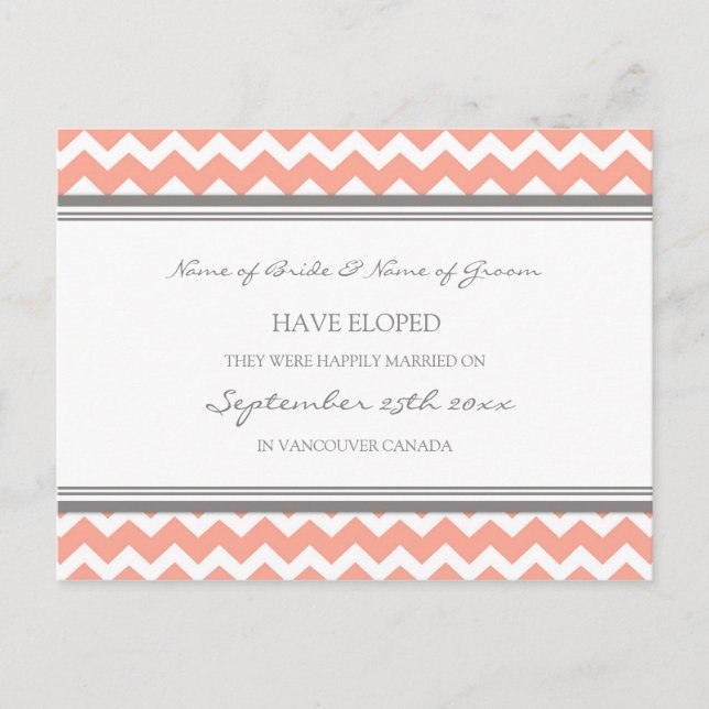 Elopement Announcement Postcards Coral Gray (Front)