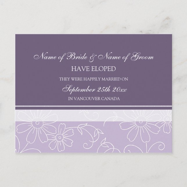 Elopement Announcement Postcards Purple Floral (Front)