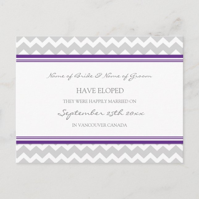 Elopement Announcement Postcards Purple Gray (Front)