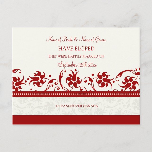 Elopement Announcement Postcards Red Floral (Front)