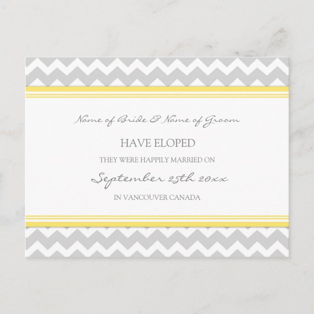 Elopement Announcement Postcards Yellow Gray (Front)