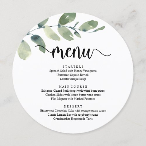 Elopement Dinner Modern Rustic Eucalyptus Greenery Menu