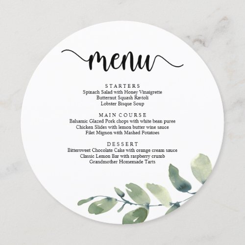 Elopement Dinner Modern Rustic Eucalyptus Greenery Menu