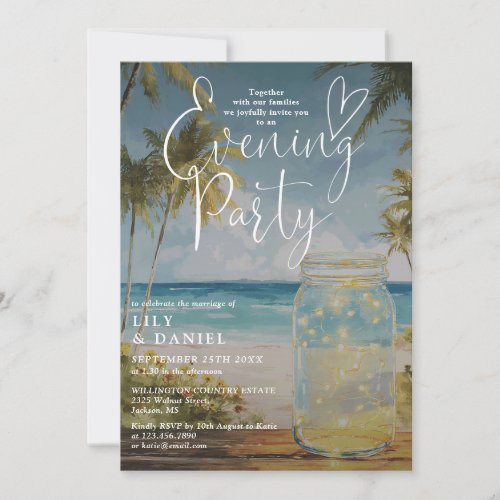 Elopement Elegant Beach Mason Jar Evening Party Invitation