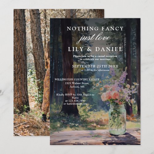 Elopement Forest Floral Mason Jar Wedding Photo Invitation