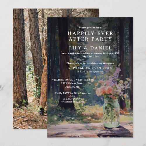 Elopement Forest Floral Photo Wedding Reception Invitation