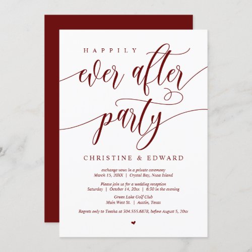 Elopement Happily Ever After Party Burgundy Wine Invitation