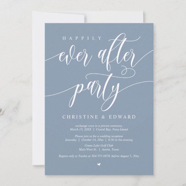 Elopement, Happily Ever After Party, Dusty Blue In Invitation (Front)