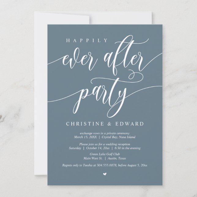 Elopement, Happily Ever After Party, Dusty Blue In Invitation (Front)