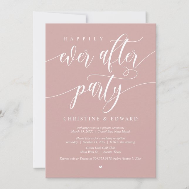 Elopement, Happily Ever After Party, Dusty Rose In Invitation (Front)