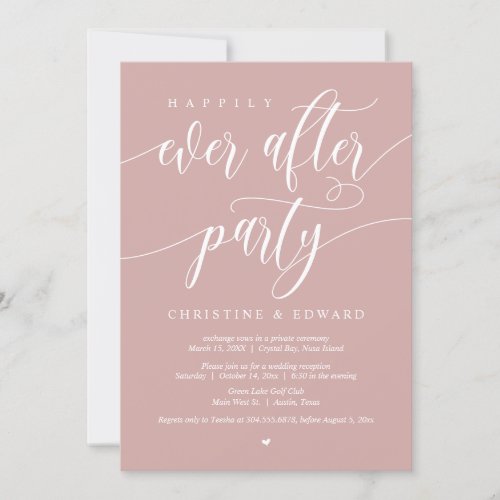 Elopement Happily Ever After Party Dusty Rose In Invitation