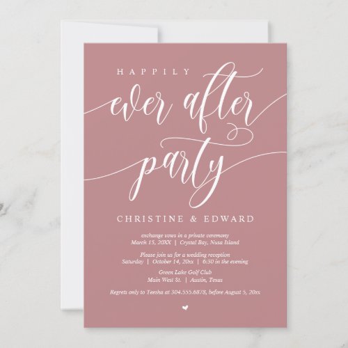 Elopement Happily Ever After Party Dusty Rose Invitation