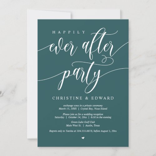 Elopement Happily Ever After Party Emerald Green Invitation
