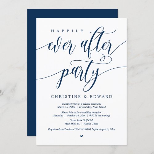Elopement Happily Ever After Party Navy Blue Inv Invitation