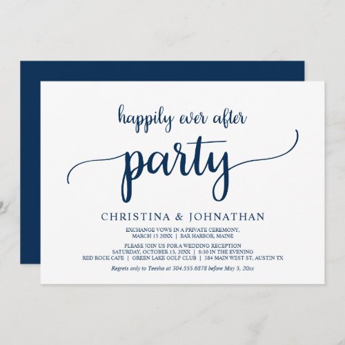 Elopement Happily Ever After Party Navy Blue Invitation