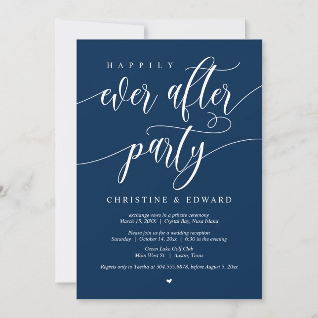 Elopement, Happily Ever After Party, Navy Blue Invitation (Front)