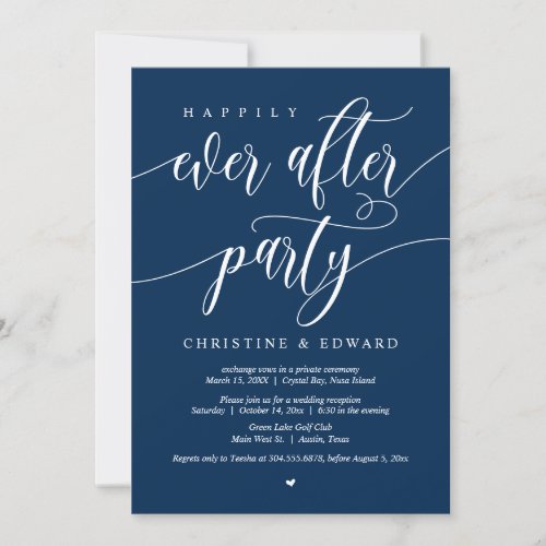 Elopement Happily Ever After Party Navy Blue Invitation
