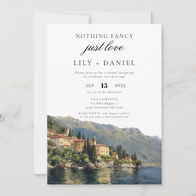 Elopement Lake Como Italy Wedding Reception Invitation (Front)