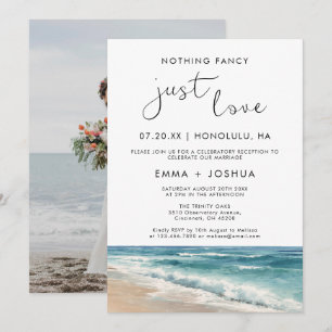 Elopement Minimalist Beach Photo Wedding Reception Invitation