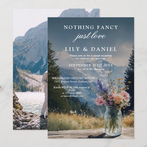 Elopement Mountain Floral Mason Jar Photo Wedding Invitation
