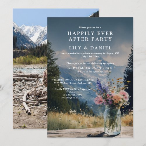 Elopement Mountain Floral Photo Wedding Reception Invitation