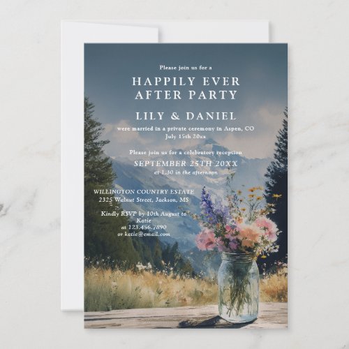 Elopement Mountain Floral Wedding Reception Invitation