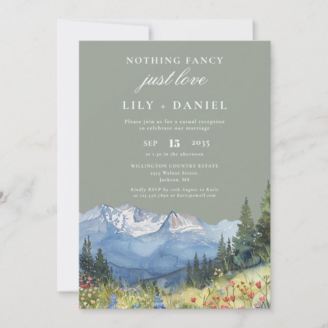 Elopement Mountain Sage Green Wedding Reception Invitation (Front)