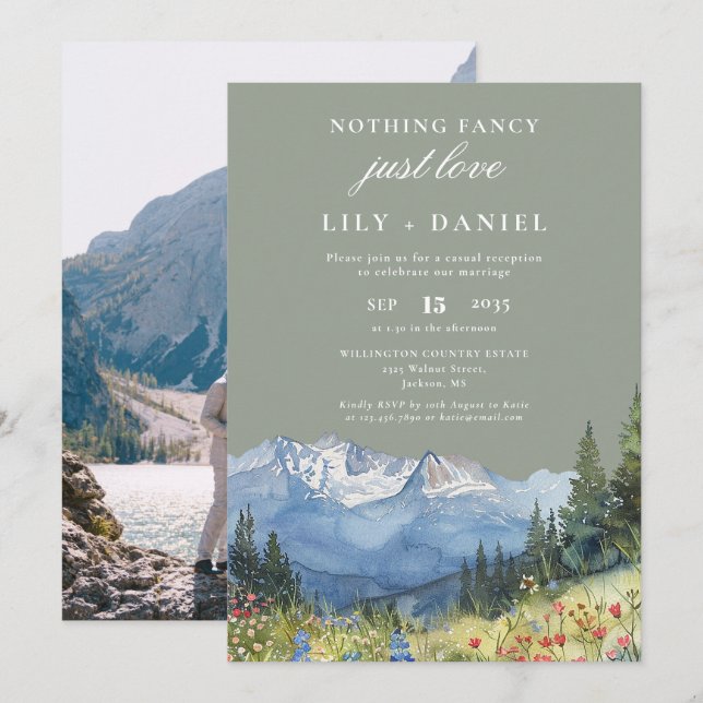 Elopement Mountain Sage Wedding Reception Photo Invitation (Front/Back)