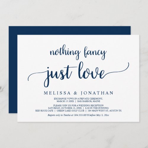 Elopement Nothing Fancy Just Love Navy Blue Invitation