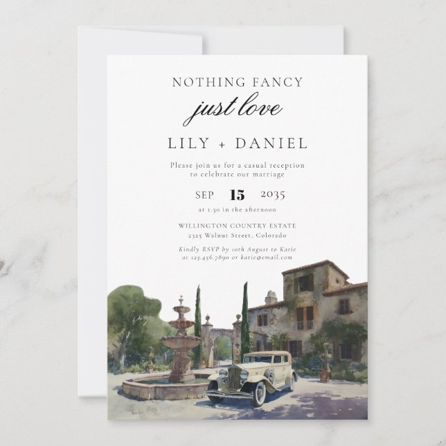 Elopement Old Money Estate Wedding Reception Invitation (Front)