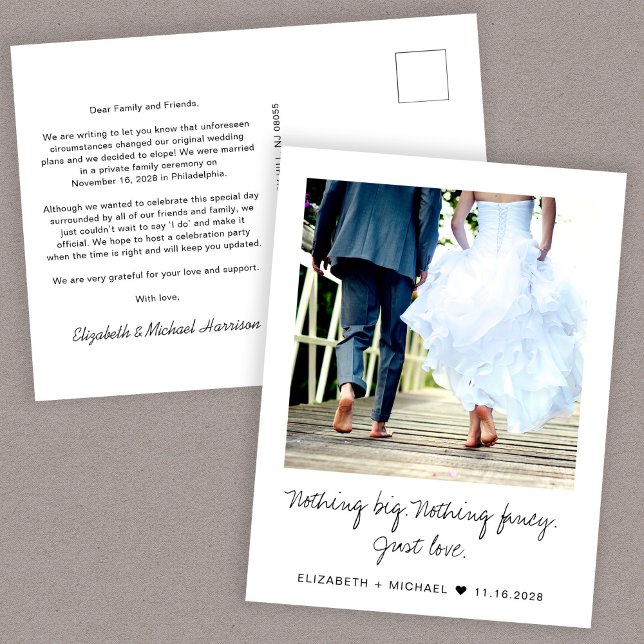 Elopement Photo Wedding Announcement Postcard (Creator Uploaded)