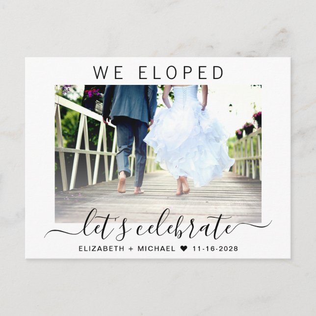 Elopement Photo Wedding Reception Invitation Postcard (Front)