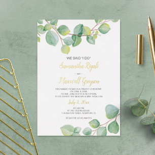 Elopement Reception Invitation, Eucalyptus Foil Invitation