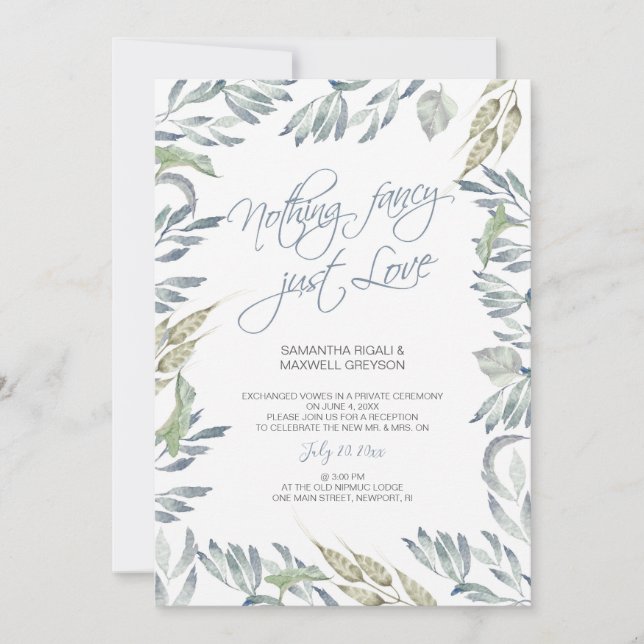 Elopement Reception Nothing Fancy Just Love Invitation (Front)