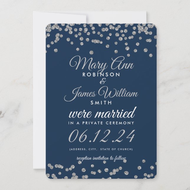 Elopement Silver Glitter Confetti Navy Blue Invitation (Front)