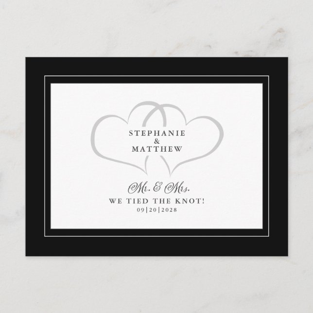 Elopement We Tied The Knot Mr & Mrs Black White Invitation Postcard (Front)
