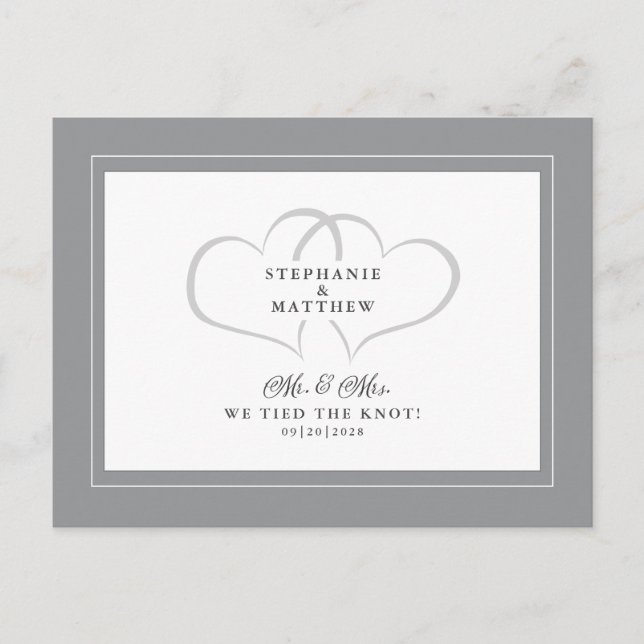 Elopement We Tied The Knot Mr & Mrs Gray White Invitation Postcard (Front)