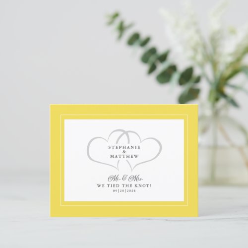 Elopement We Tied The Knot Mr  Mrs Yellow White Invitation Postcard